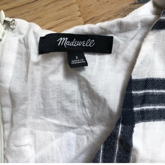 Madewell Dress.Sz 2 shift mini Leighton Navy Blue plaid dress ruffle sleeve - Picture 6 of 8